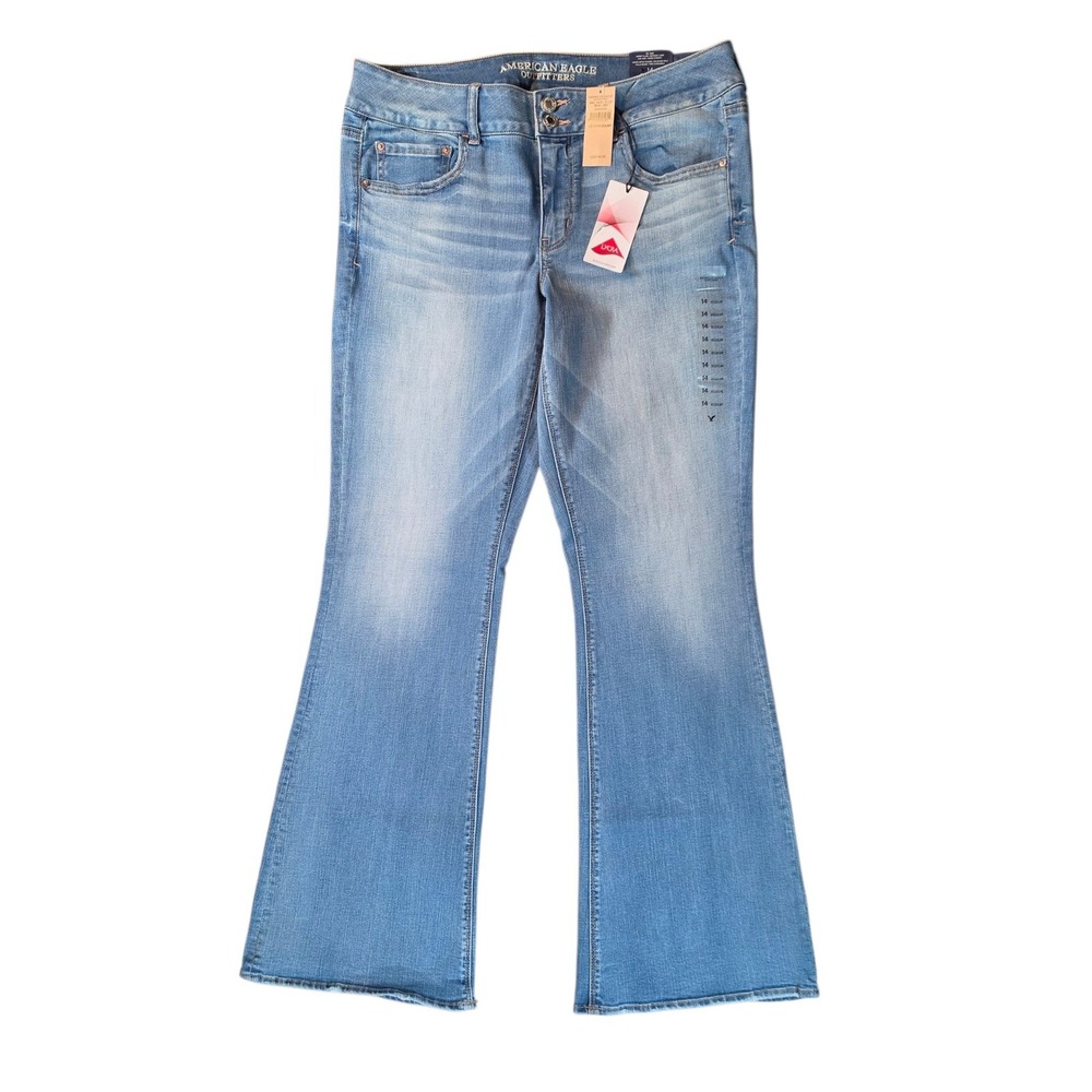 NEW American Eagle Artist Flare Jeans Womens 14 Regular Light Wash Super Stretch